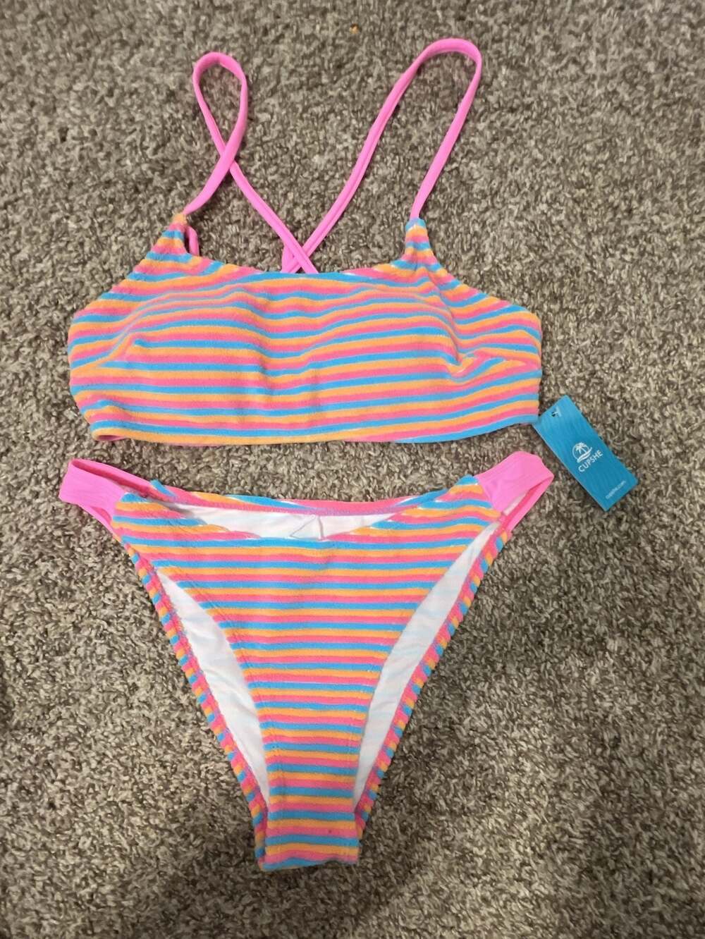 CUPSHE Multicolored Striped Scoop Neck Bikini Set